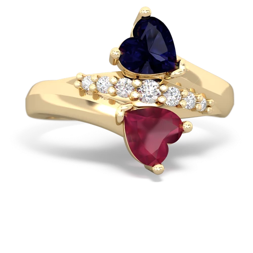 Sapphire Genuine Sapphire with Genuine Ruby Heart to Heart Bypass ring Ring