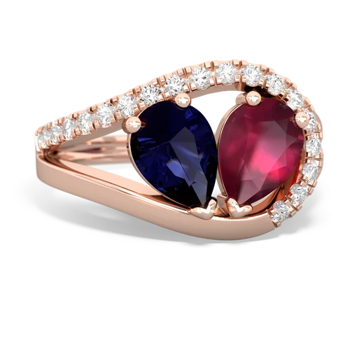 Sapphire Genuine Sapphire with Genuine Ruby Nestled Heart Keepsake ring Ring