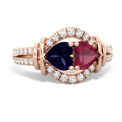 Sapphire Genuine Sapphire with Genuine Ruby Art-Deco Keepsake ring Ring