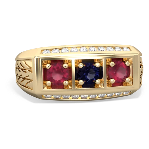 sapphire-ruby three stone ring