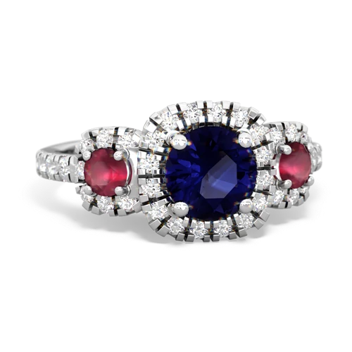 sapphire-ruby three stone regal ring