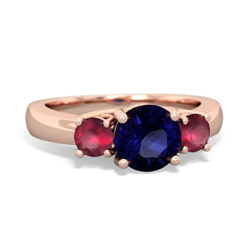 Sapphire Genuine Sapphire with Genuine Ruby and  Three Stone Trellis ring Ring