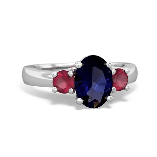 Sapphire Genuine Sapphire with Genuine Ruby Three Stone Trellis ring Ring