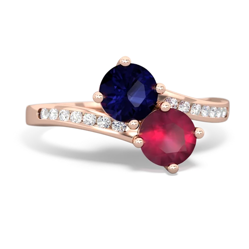 sapphire-ruby two stone channel ring
