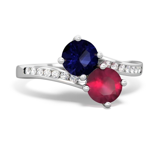 sapphire-ruby two stone channel ring