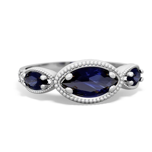 sapphire-sapphire milgrain marquise ring