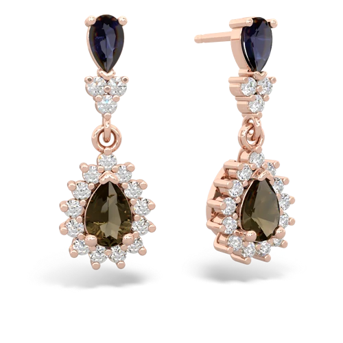 Sapphire Genuine Sapphire with Genuine Smoky Quartz Halo Pear Dangle earrings Earrings