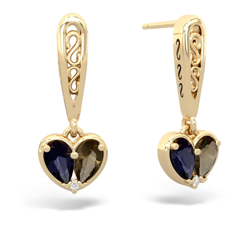 sapphire-smoky quartz filligree earrings