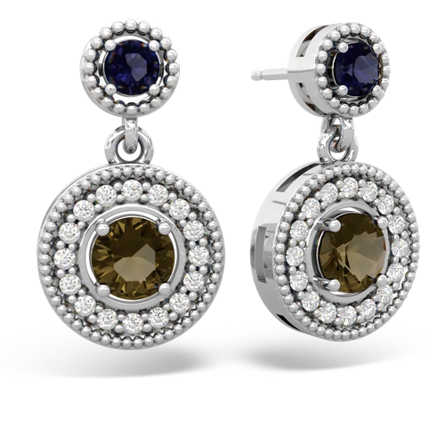 sapphire-smoky quartz halo earrings