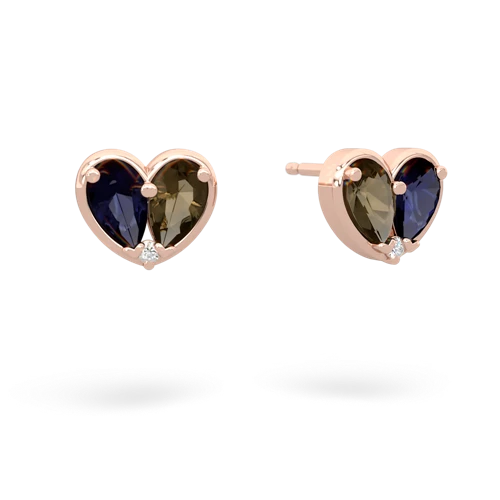 sapphire-smoky quartz one heart earrings