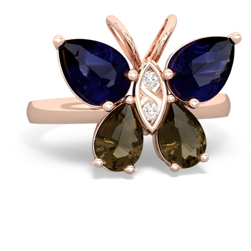 sapphire-smoky quartz butterfly ring