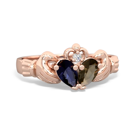 Sapphire Genuine Sapphire with Genuine Smoky Quartz Claddagh ring Ring