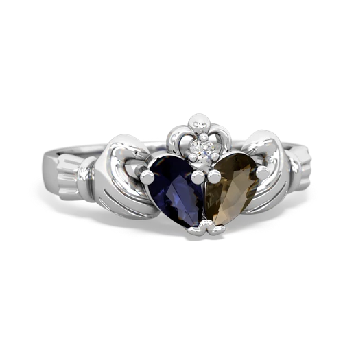 sapphire-smoky quartz claddagh ring