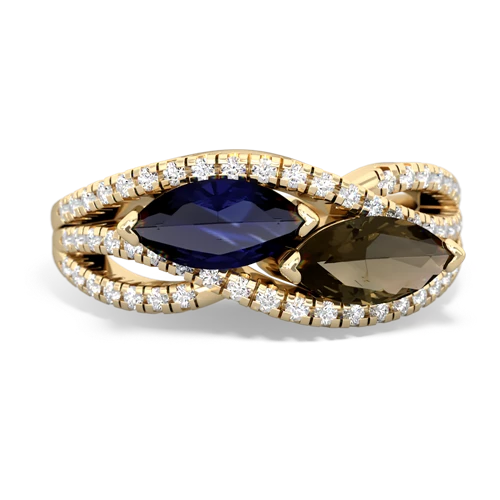 sapphire-smoky quartz double heart ring
