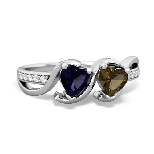 sapphire-smoky quartz double heart ring