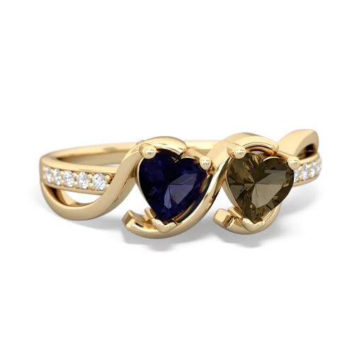 sapphire-smoky quartz double heart ring