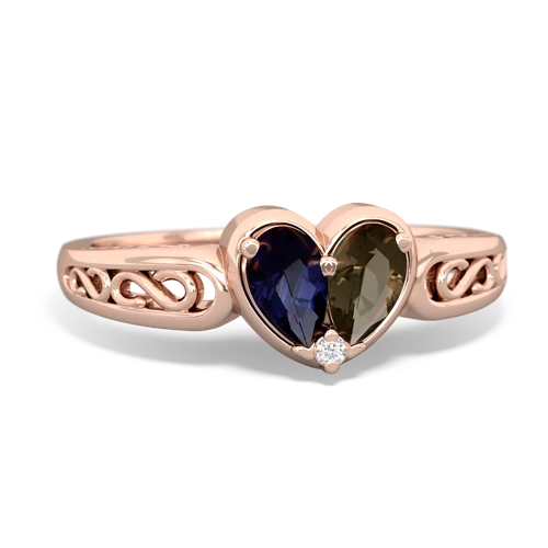 Sapphire Genuine Sapphire with Genuine Smoky Quartz filligree Heart ring Ring