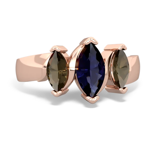 Sapphire Genuine Sapphire with Genuine Smoky Quartz and Lab Created Emerald Three Peeks ring Ring