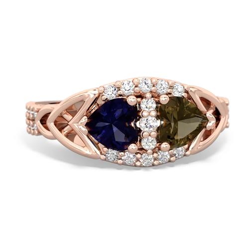 Sapphire Genuine Sapphire with Genuine Smoky Quartz Celtic Knot Engagement ring Ring