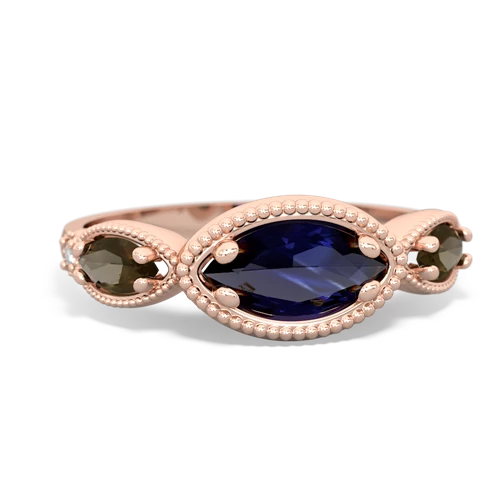 Sapphire Genuine Sapphire with Genuine Smoky Quartz and  Antique Style Keepsake ring Ring