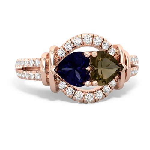 Sapphire Genuine Sapphire with Genuine Smoky Quartz Art-Deco Keepsake ring Ring