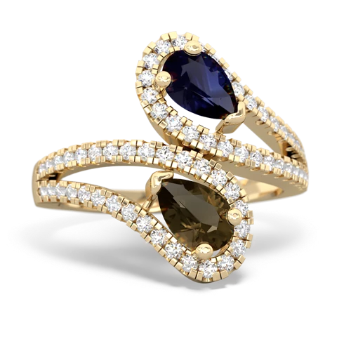 sapphire-smoky quartz pave swirls ring