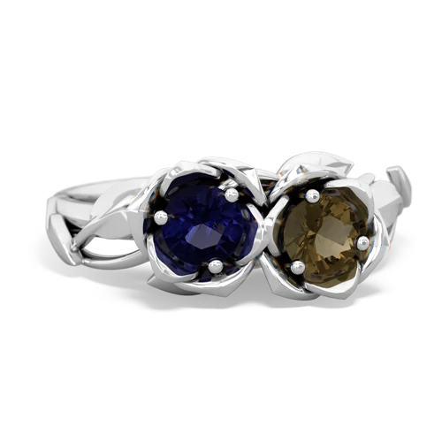 sapphire-smoky quartz roses ring