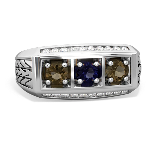 sapphire-smoky quartz three stone ring