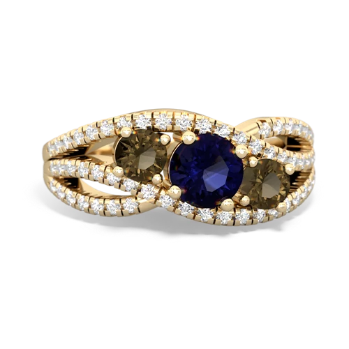 sapphire-smoky quartz three stone pave ring