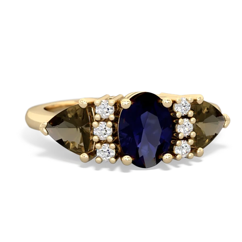 Sapphire Genuine Sapphire with Genuine Smoky Quartz and Lab Created Emerald Antique Style Three Stone ring Ring