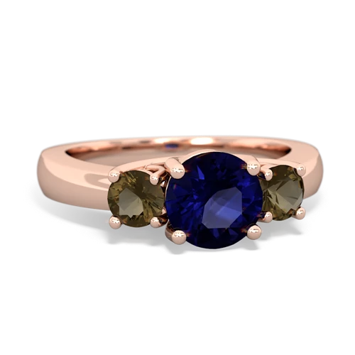 Sapphire Genuine Sapphire with Genuine Smoky Quartz and  Three Stone Trellis ring Ring