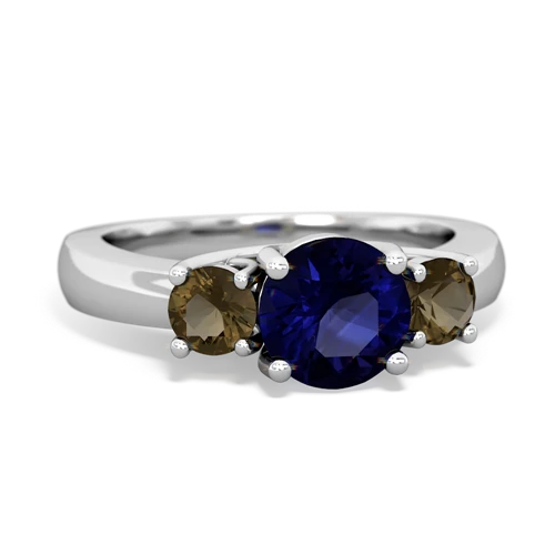 Sapphire Genuine Sapphire with Genuine Smoky Quartz and Genuine Aquamarine Three Stone Trellis ring Ring