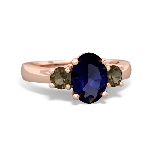 Sapphire Genuine Sapphire with Genuine Smoky Quartz Three Stone Trellis ring Ring