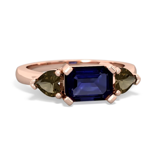 Sapphire Genuine Sapphire with Genuine Smoky Quartz and  Three Stone ring Ring