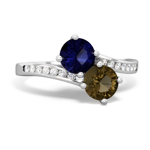 sapphire-smoky quartz two stone channel ring