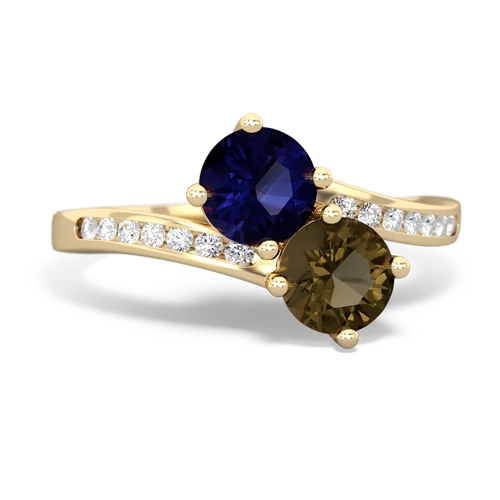 sapphire-smoky quartz two stone channel ring