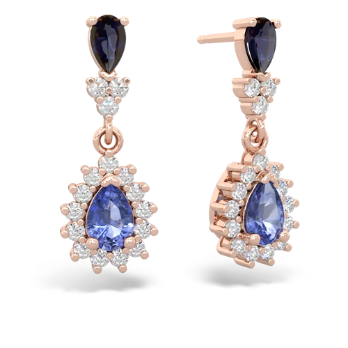 Sapphire Genuine Sapphire with Genuine Tanzanite Halo Pear Dangle earrings Earrings
