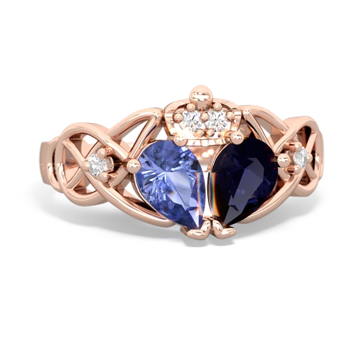 Sapphire Genuine Sapphire with Genuine Tanzanite Two Stone Claddagh ring Ring