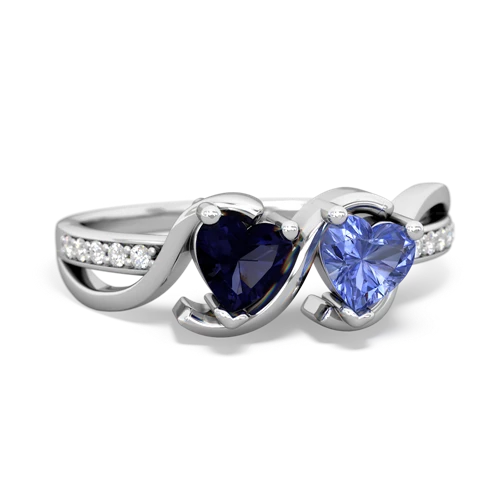 sapphire-tanzanite double heart ring