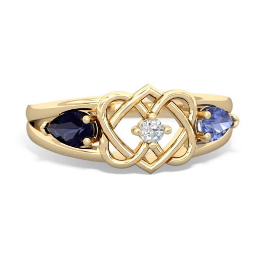 sapphire-tanzanite double heart ring