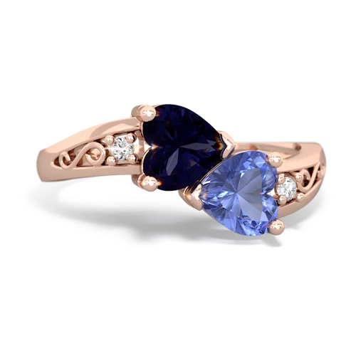 Sapphire Genuine Sapphire with Genuine Tanzanite Snuggling Hearts ring Ring