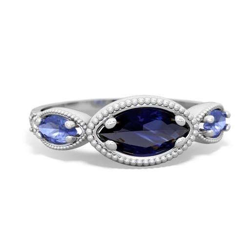Sapphire Genuine Sapphire with Genuine Tanzanite and  Antique Style Keepsake ring Ring
