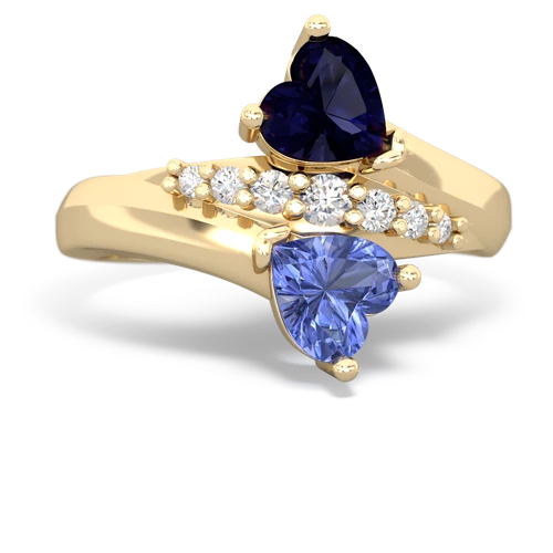 Sapphire Genuine Sapphire with Genuine Tanzanite Heart to Heart Bypass ring Ring