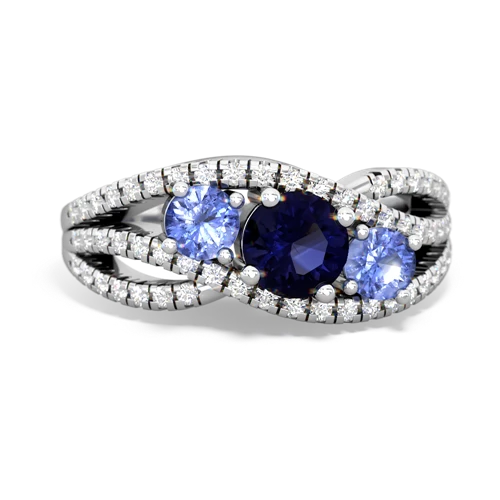 sapphire-tanzanite three stone pave ring