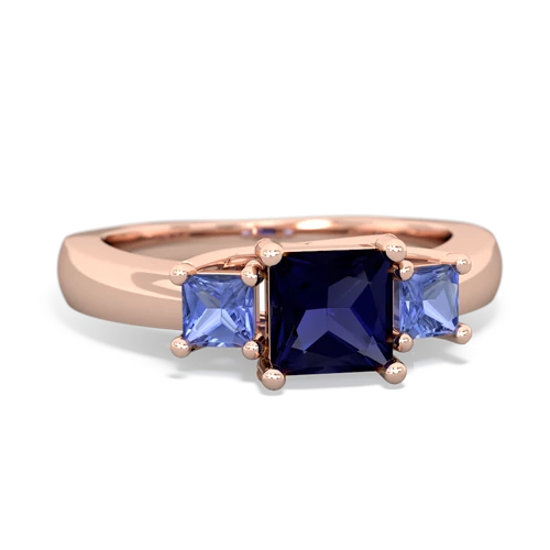 Sapphire Genuine Sapphire with Genuine Tanzanite and  Three Stone Trellis ring Ring