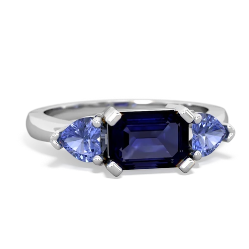 Sapphire Genuine Sapphire with Genuine Tanzanite and Lab Created Alexandrite Three Stone ring Ring
