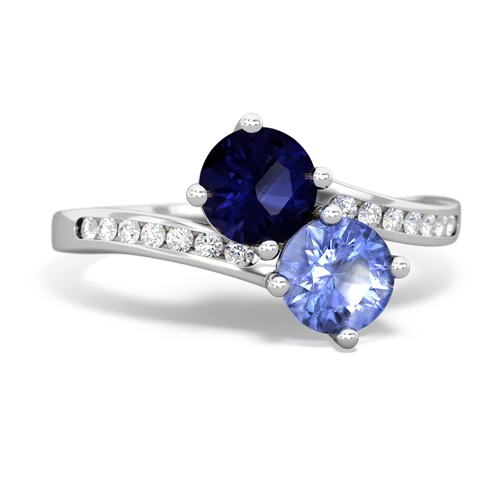 sapphire-tanzanite two stone channel ring