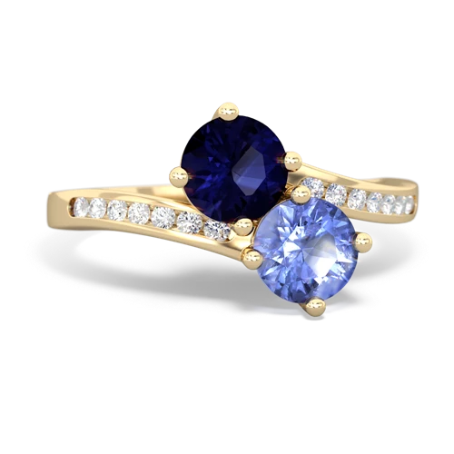 sapphire-tanzanite two stone channel ring