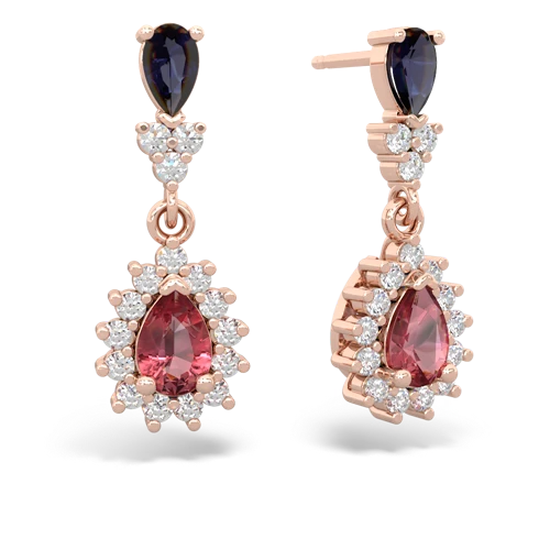Sapphire Genuine Sapphire with Genuine Pink Tourmaline Halo Pear Dangle earrings Earrings