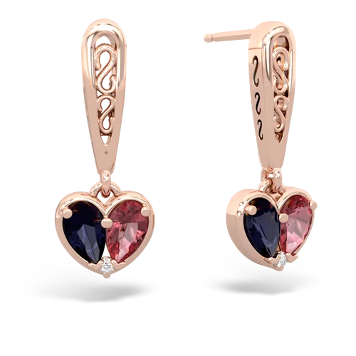 sapphire-tourmaline filligree earrings